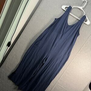 Duddl Duds Flexwear v-Neck Jumpsuit Oxford Navy, Medium Regular Wide Leg